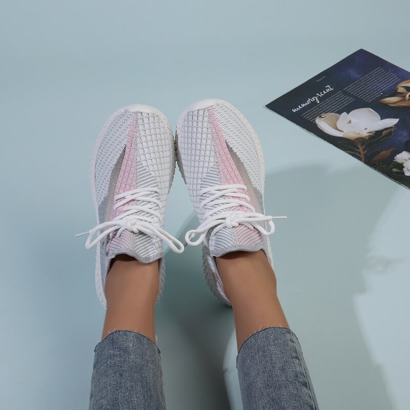 

Colorblock Lace-up Knit Sneakers, Light grey