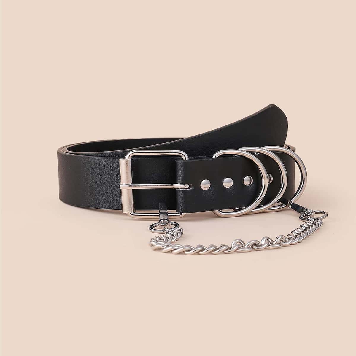 

Square Buckle Belt With Pants Chain, Black