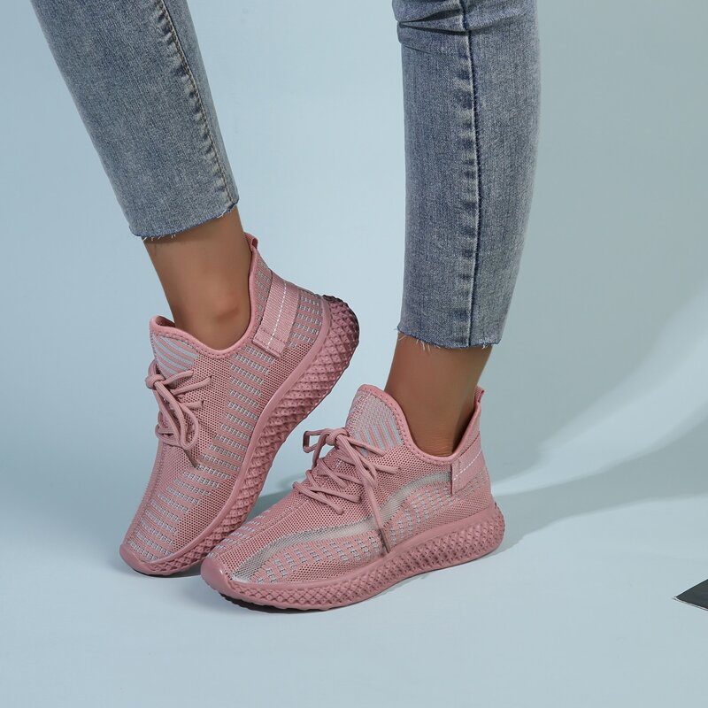 

Striped Lace-up Knit Sneakers, Dusty pink
