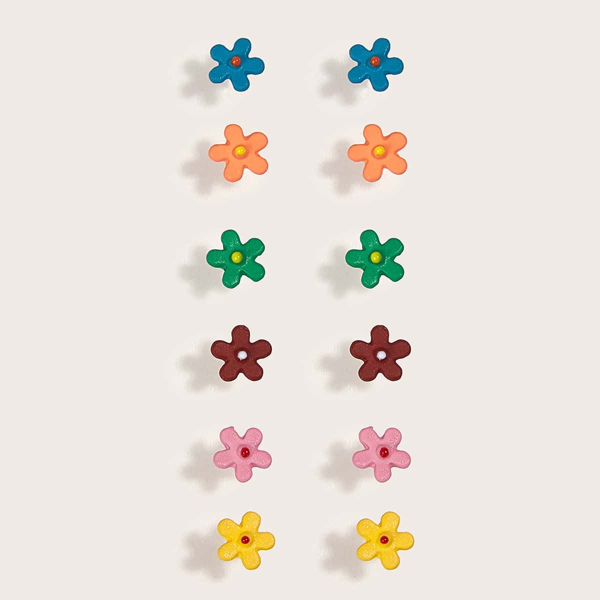 

6pairs Flower Stud Earrings, Multicolor