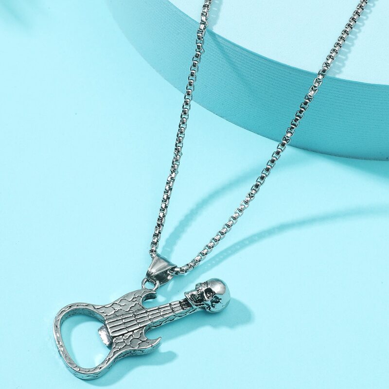 

Guys Musical Instrument Charm Necklace, Silver