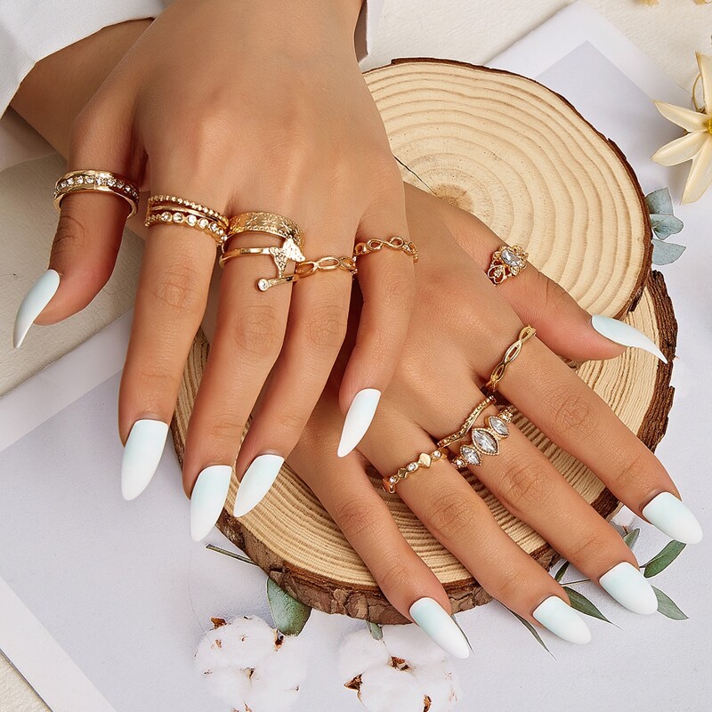 

11pcs Rhinestone Decor Ring, Gold
