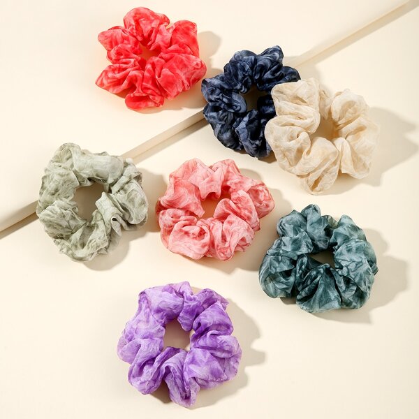 

7pcs Graphic Pleated Scrunchie, Multicolor