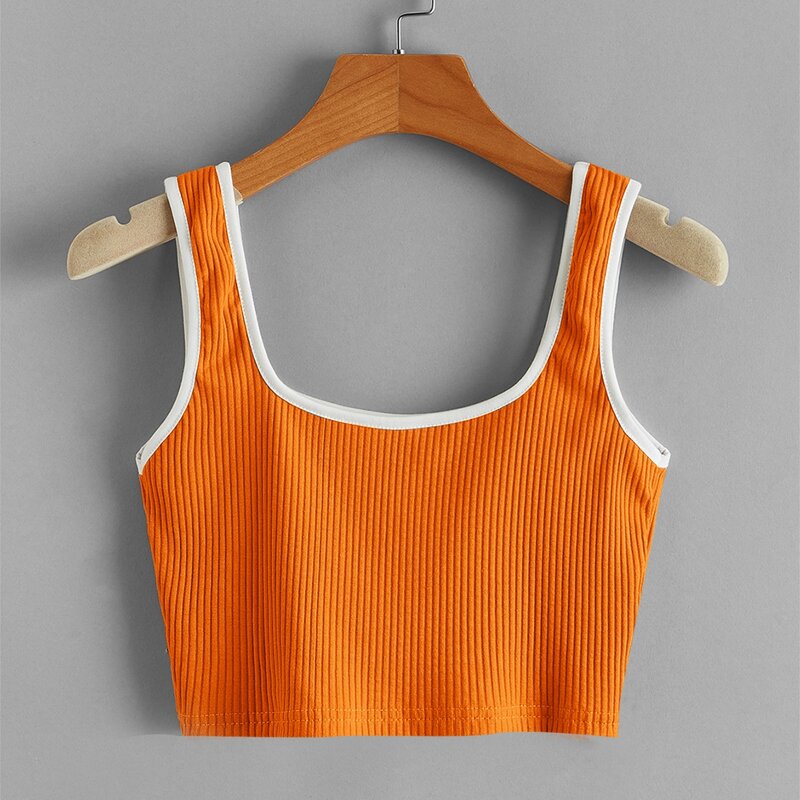 

Contrast Binding Ribbed Tank Top, Orange
