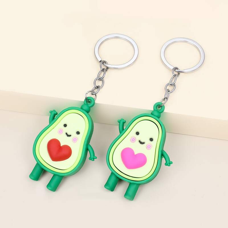 

2pcs Cartoon Avocado Design Keychain, Green