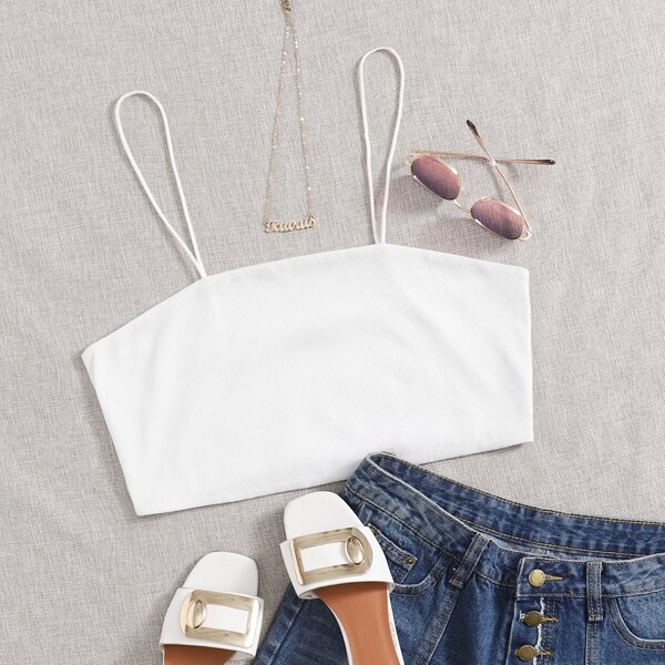 

Plus Solid Crop Cami Top, White