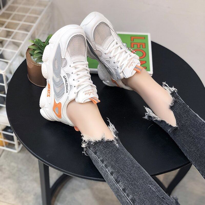 

Lace-up Mesh Chunky Sneakers, White