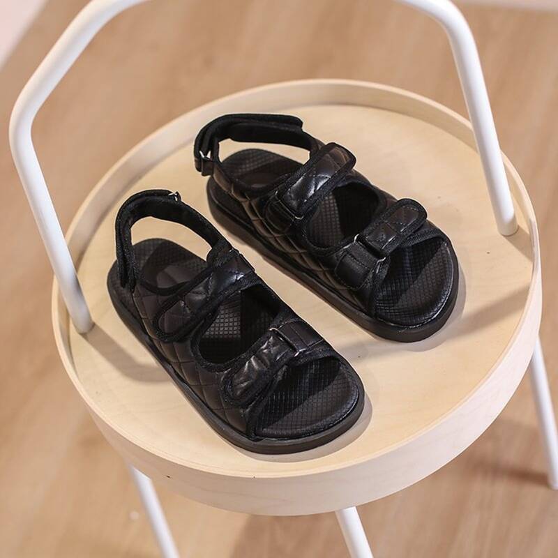 

Quilted Velcro Strap Sport Sandals, Black