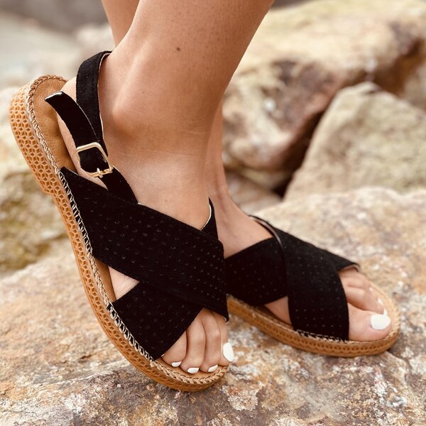 

Suede Slingback Sandals, Black