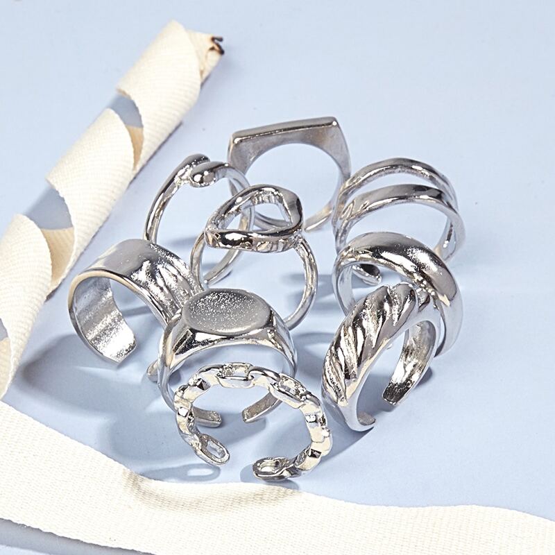 

9pcs Simple Ring, Silver
