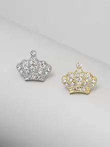 2pcs Rhinestone Crown Design Brooch - Multicolor - View 1
