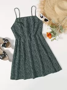 Dreamara Plus Allover Plants Cami Dress - Dark Green - View 1
