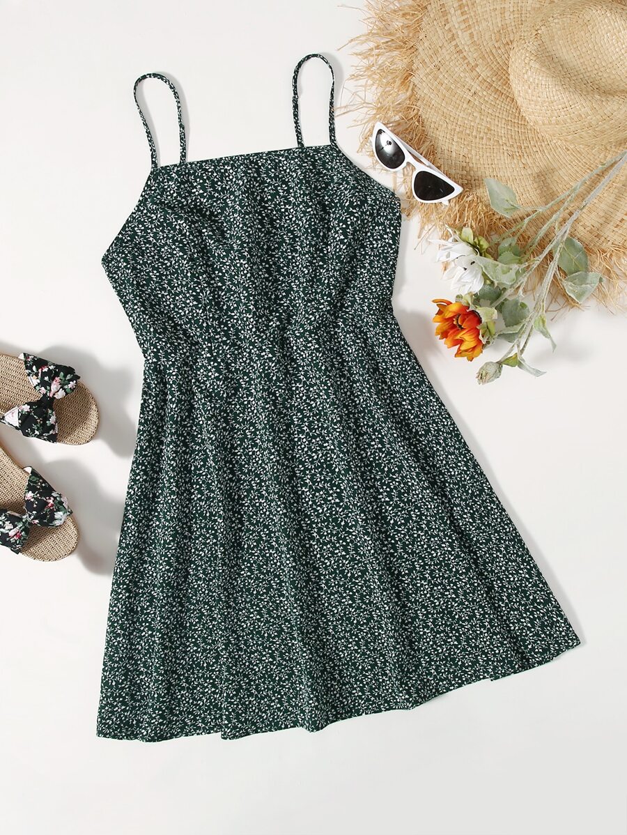 Dreamara Plus Allover Plants Cami Dress - Dark Green - View 1