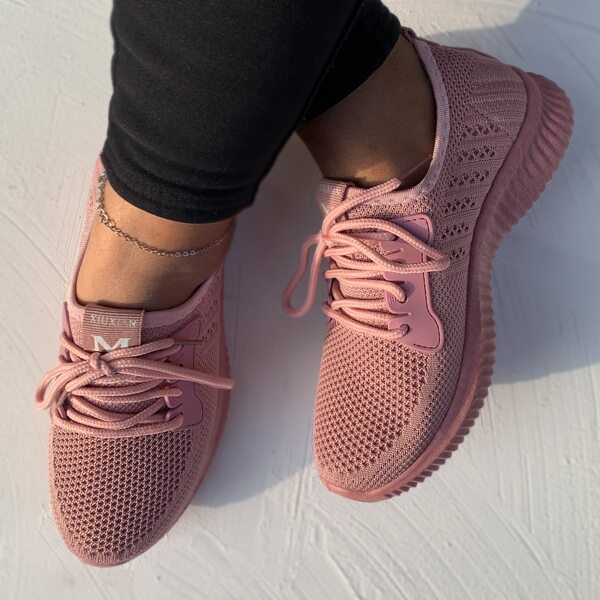 

Lace-up Decor Knit Sneakers, Dusty pink
