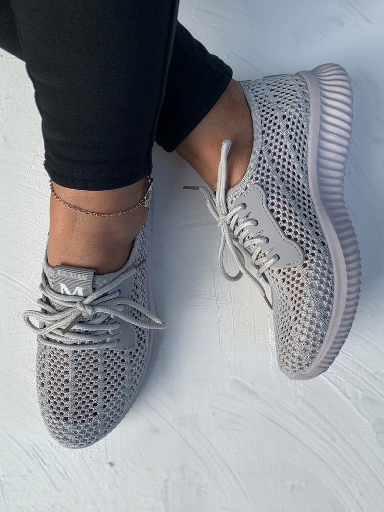 Zapatillas deportivas tejidas con cordón - Gris Claro - Ver 2