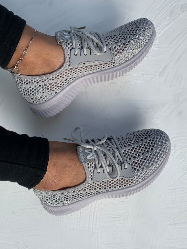 Zapatillas deportivas tejidas con cordón - Gris Claro - Ver 4