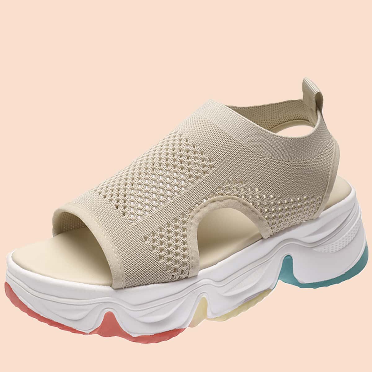 

Solid Knit Strap Sport Sandals, Beige