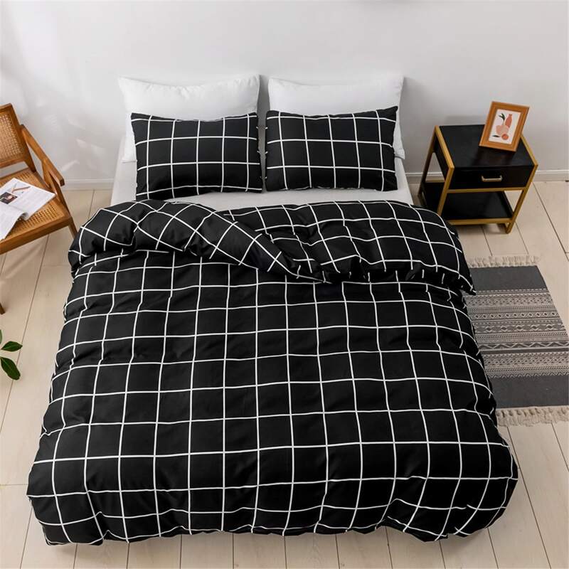 

Plaid Pattern Duvet Cover Set Without Filler, Black
