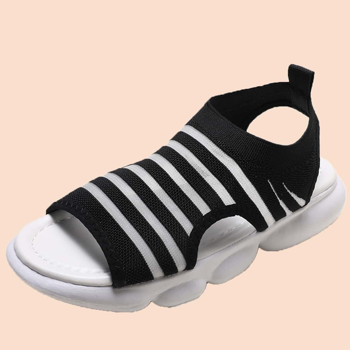 

Striped Sport Sandals, Black
