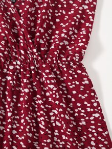 Soleia 圍裹細節小碎花吊帶連身短褲 - 酒紅色 - 查看 5
