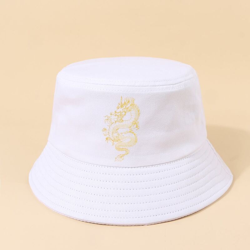 

Dragon Print Bucket Hat, White