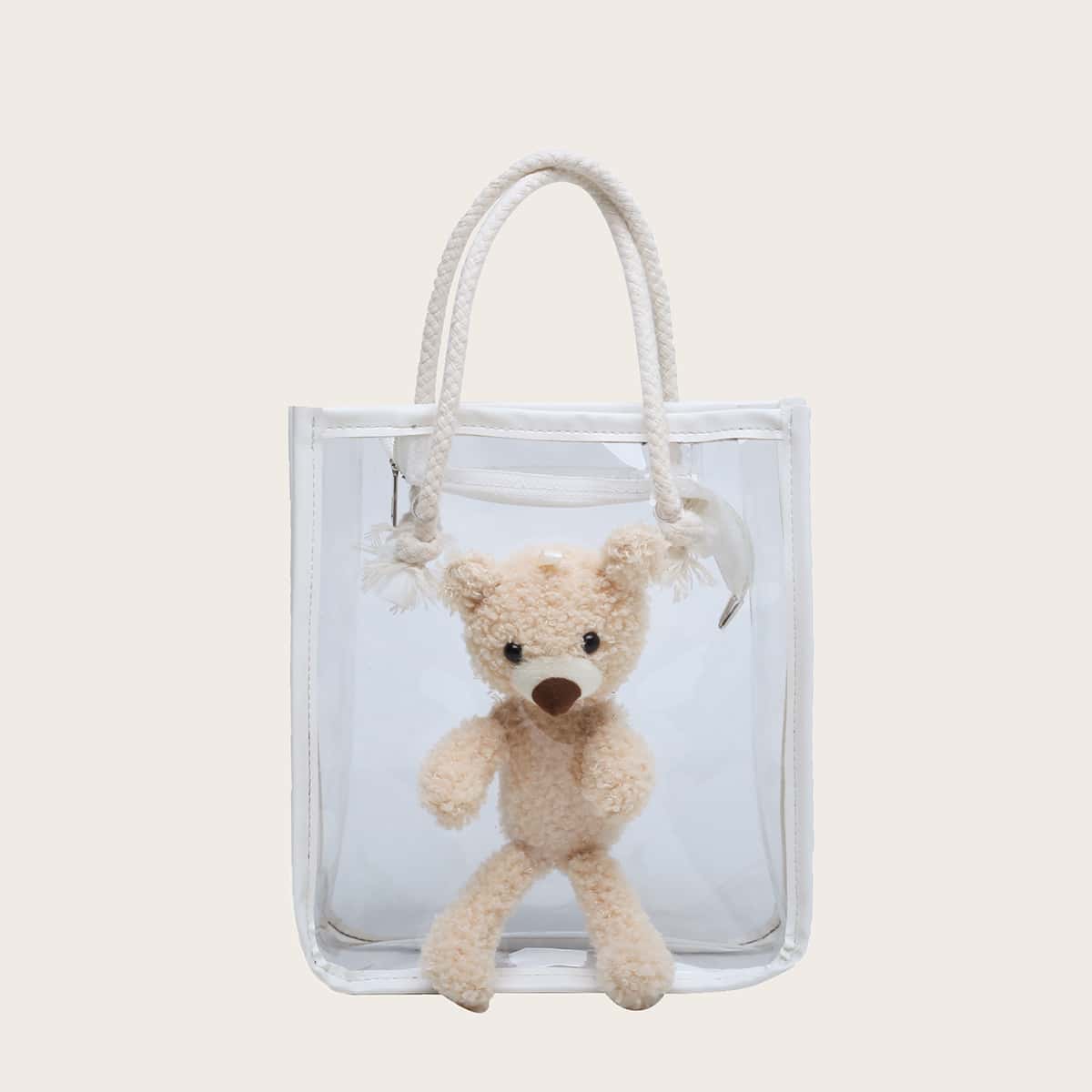 

Cartoon Bear Clear Satchel Bag, White clear