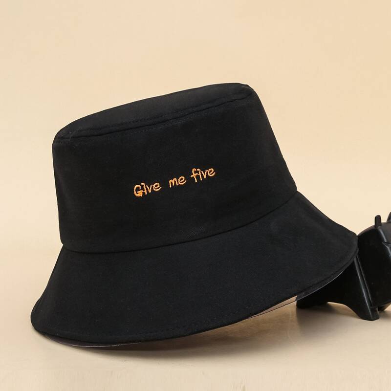 

Slogan Embroidery Bucket Hat, Black