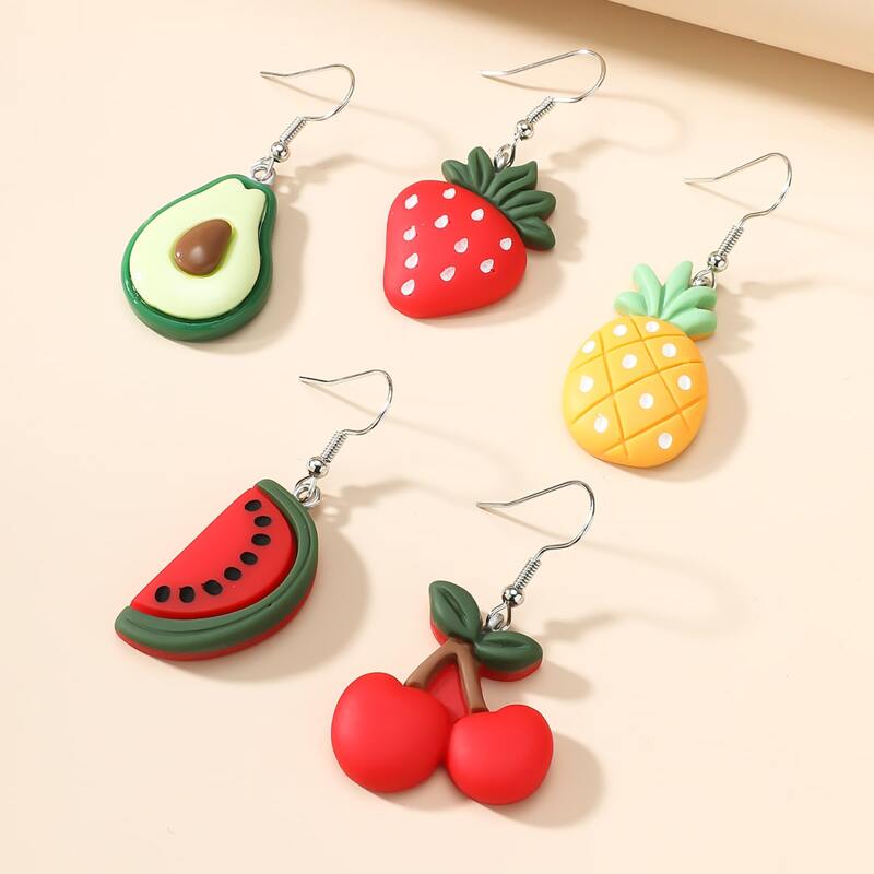 

5pcs Fruit Design Drop Earrings, Multicolor