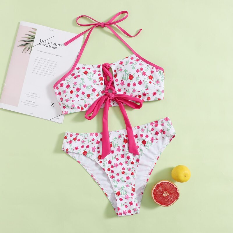 

Ditsy Floral Lace-up Bikini Swimsuit, Multicolor