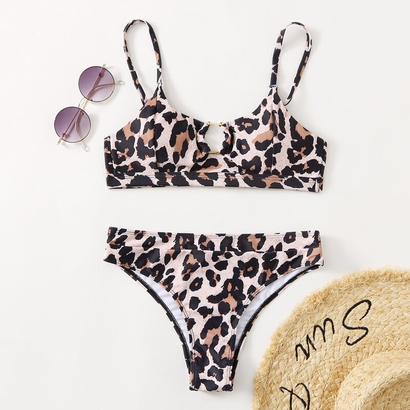 

Leopard Ring Decor Bikini Swimsuit, Multicolor