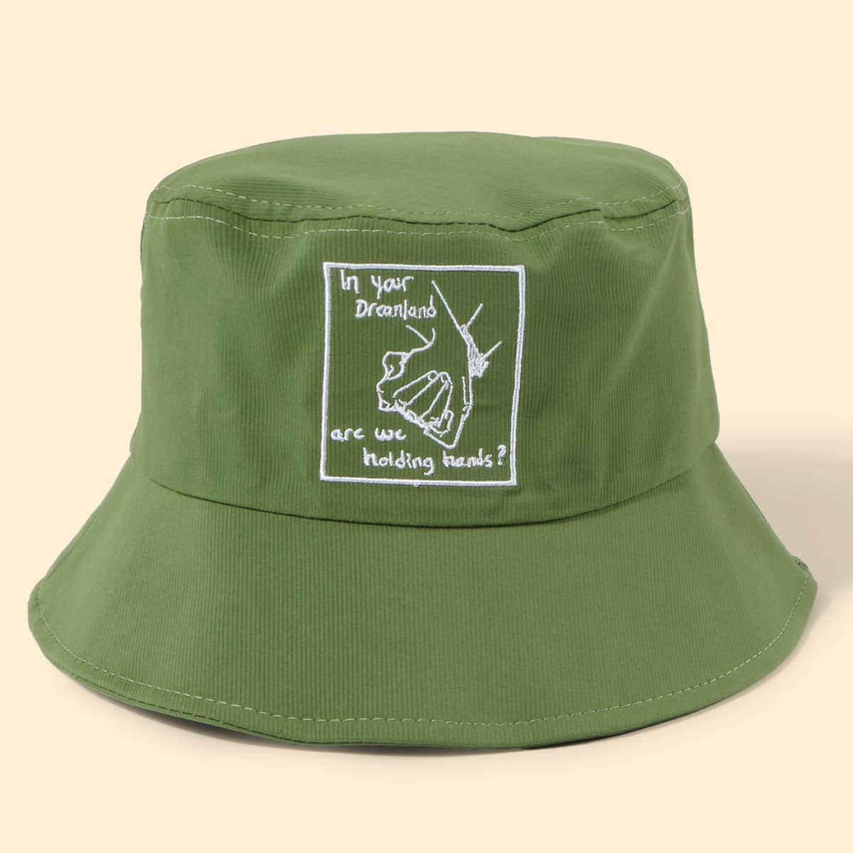 

Slogan Embroidery Bucket Hat, Green