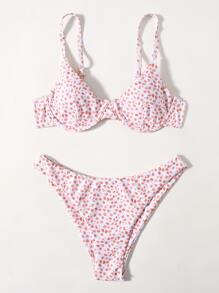 Ditsy Floral Underwire Bikini Set - Multicolor - View 1