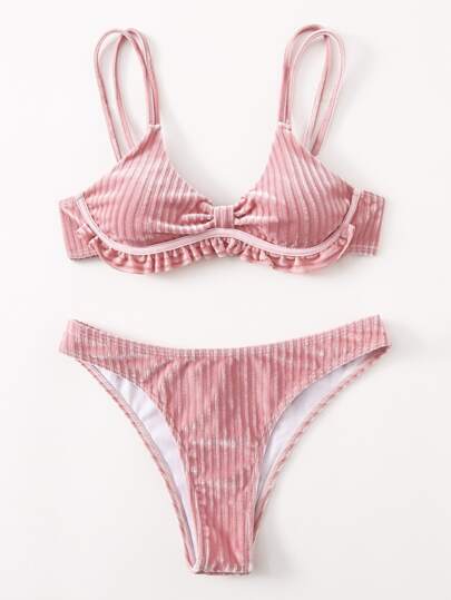 夏季海灘度假荷葉邊比基尼套裝