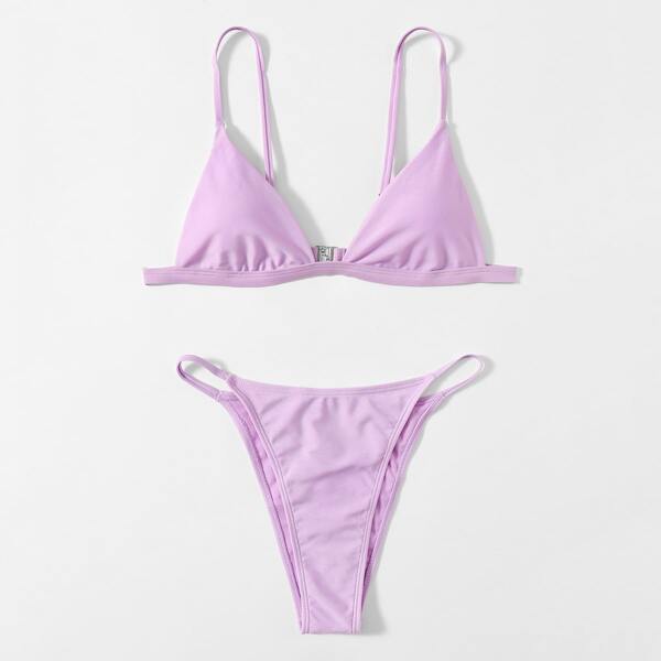

Solid Thong Bikini Swimsuit, Lilac purple