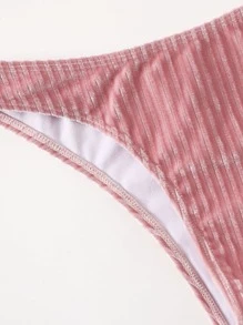 夏季海灘度假荷葉邊比基尼套裝 - 藕粉色 - 查看 5