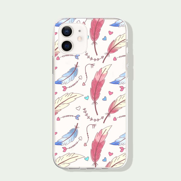 

Feather & Heart Print Phone Case, Multicolor