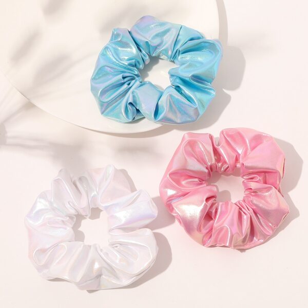 

3pcs Solid PU Scrunchie, Multicolor