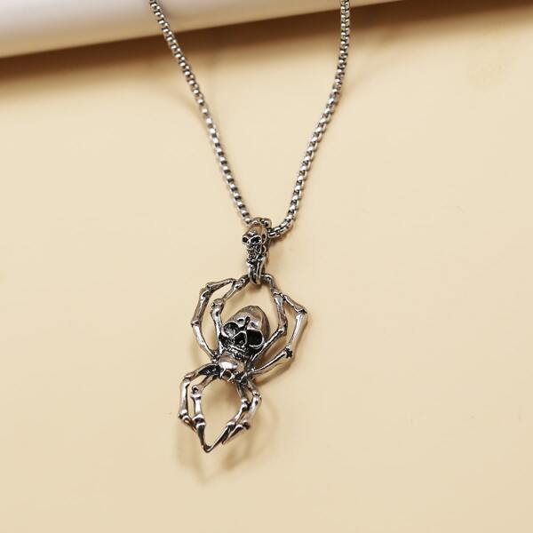 

Men Skull Charm Necklace, Silver