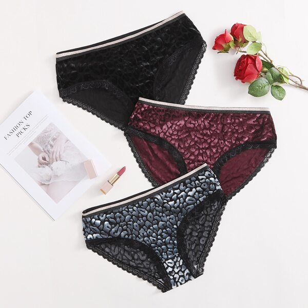 

3pack Plus Leopard Lace Trim Panty Set, Multicolor