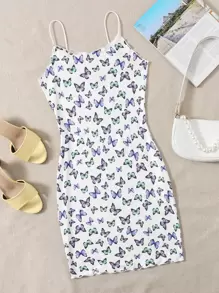 SHEIN EZwear Allover Butterfly Print Dress - Multicolor - View 1