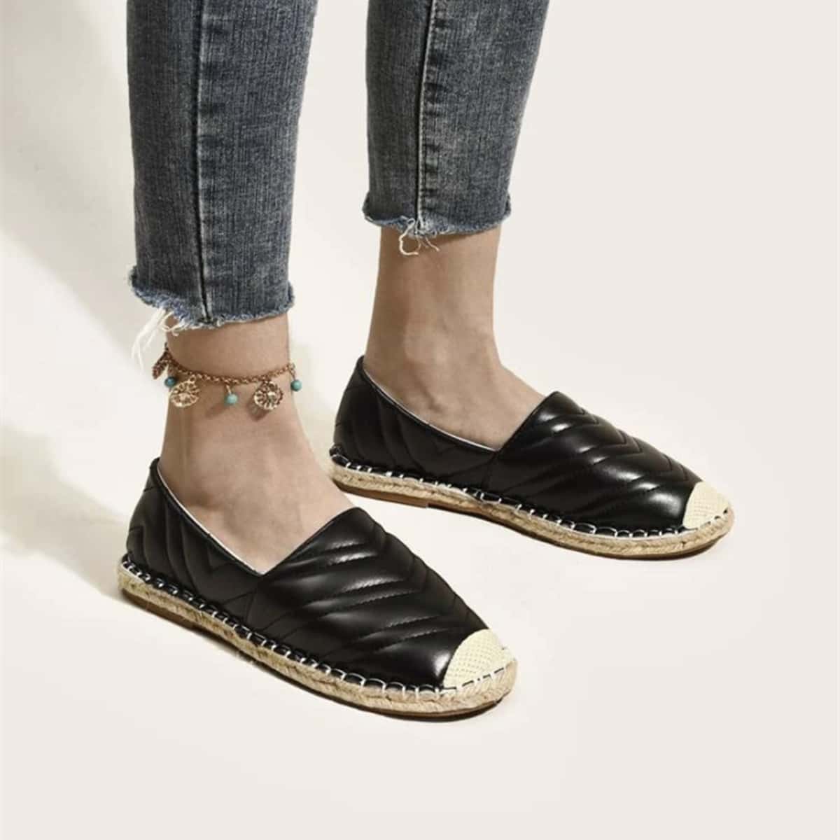 

Chevron Espadrille Flats, Black