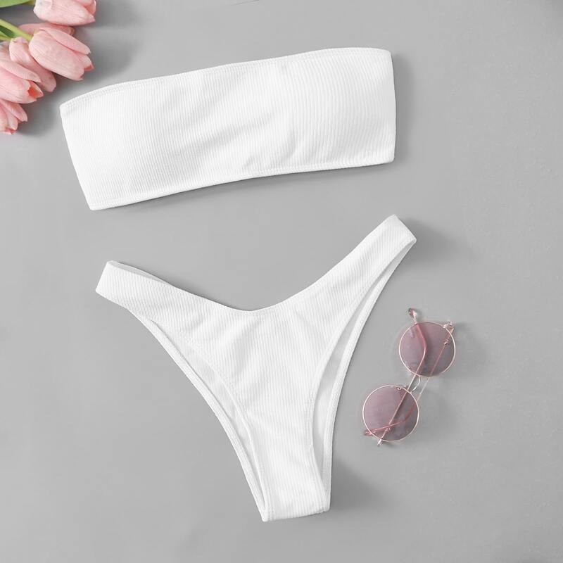 

Bandeau High Leg Bikini Swimsuit, White