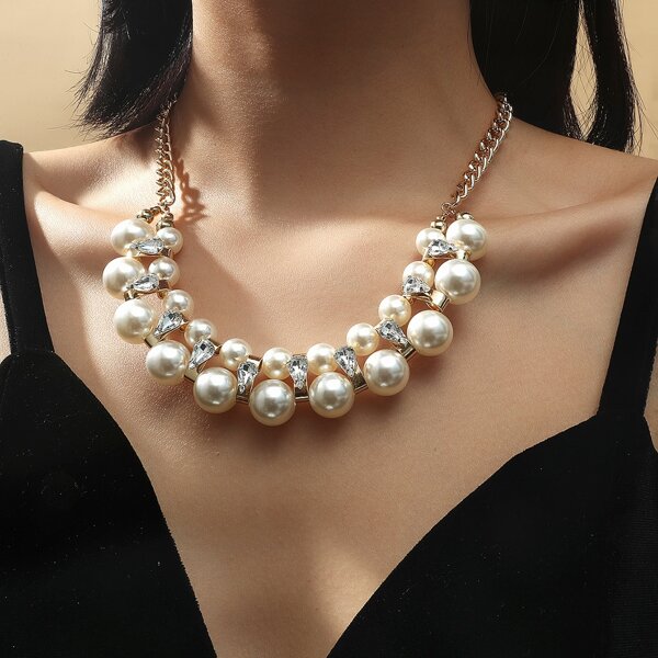 

Faux Pearl Decor Necklace, Gold