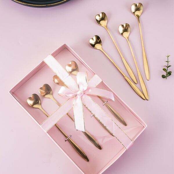 

4pcs Gift Box Heart Spoon Set, Gold