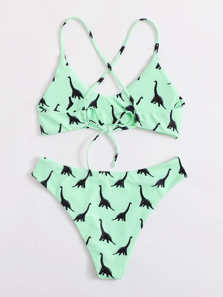 Swim Mod Conjunto de bikini con diseño de dinosaurios para vacaciones de verano en la playa - verde menta - Añade 2