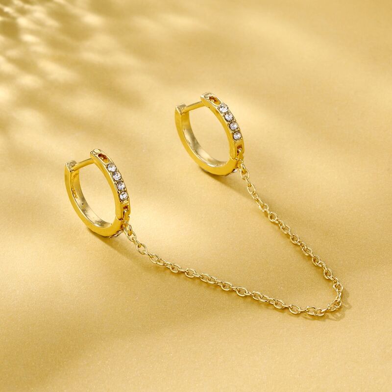

1pc Chain Linked Rhinestone Earring, Gold