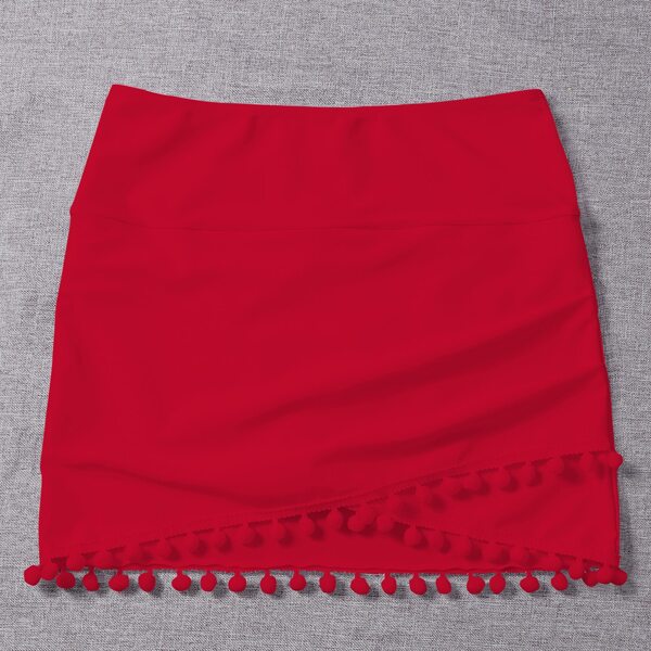 

Pom-pom Trim Cover Up Skirt, Red