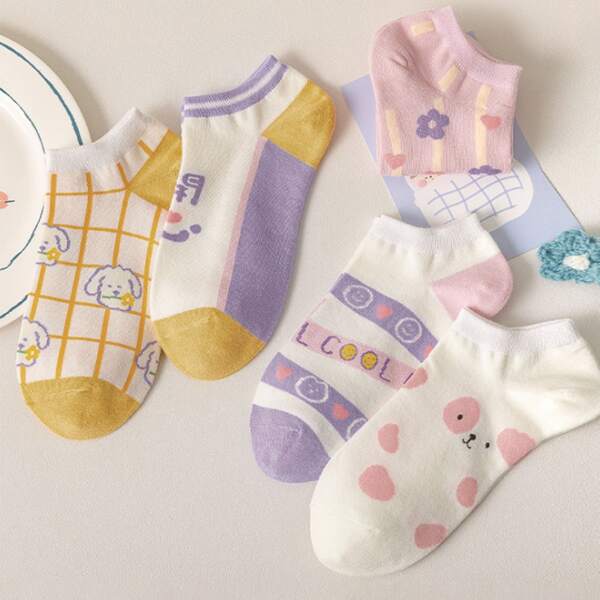 

5pairs Cartoon Graphic Socks, Multicolor