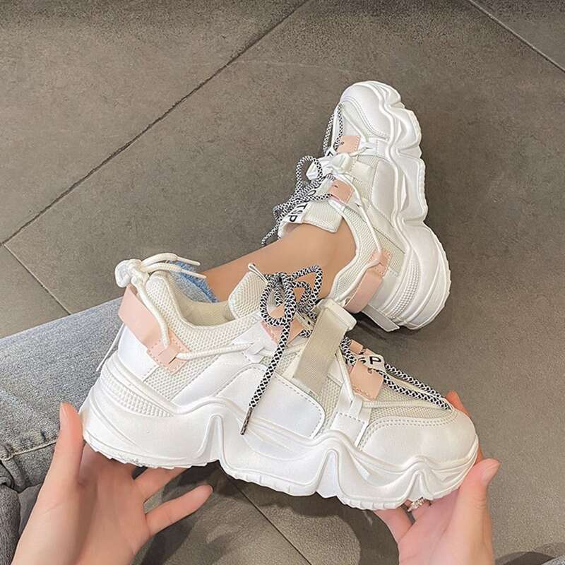 

Release Buckle Lace-up Chunky Sneakers, White