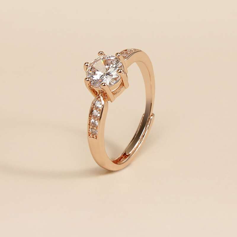 

1pc Rhinestone Design Ring, Rose gold